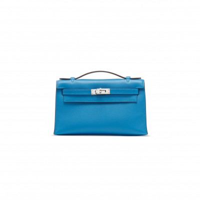 HERMES MASTER A MYKONOS SWIFT LEATHER KELLY POCHETTE WITH PALLADIUM HARDWARE (22*14*7cm) 